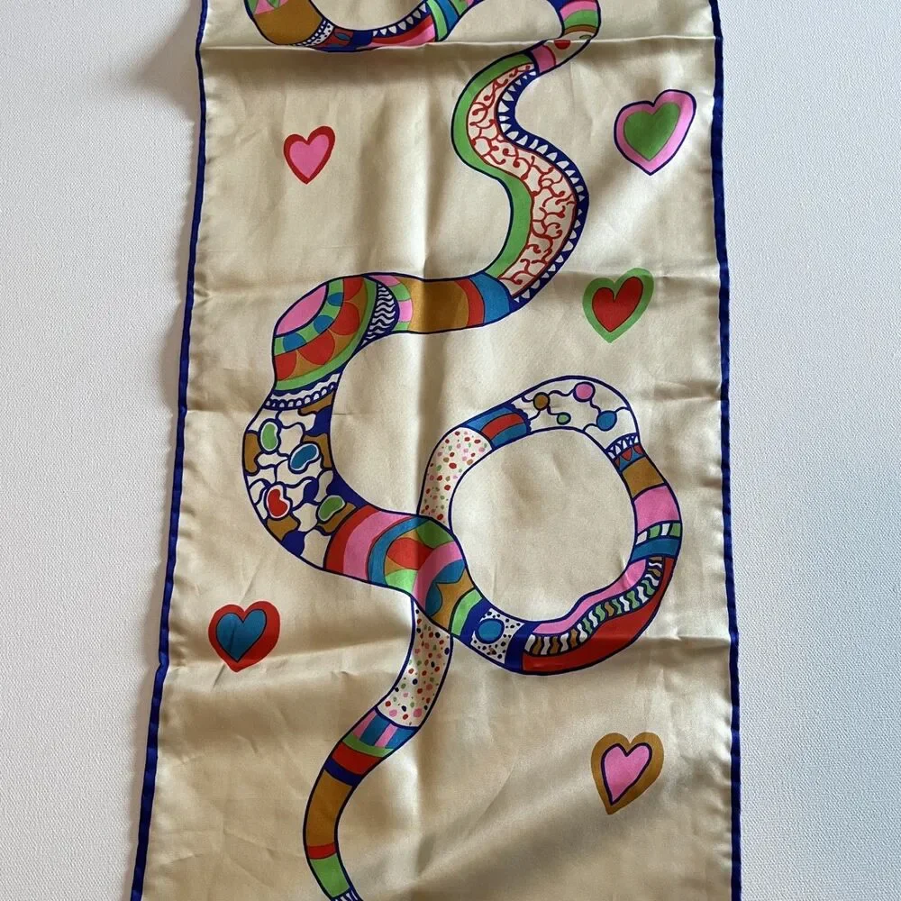 Vintage Niki de Saint Phalle Serpent & Hearts Pure Silk Scarf Made Italy Signed